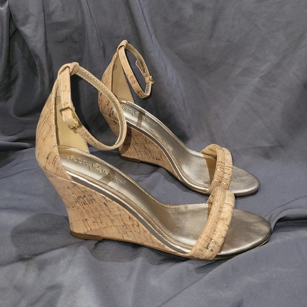 Lilly Pulitzer Jenna Wedge Heel Sandal Natural Cork Open Toe Size 7M